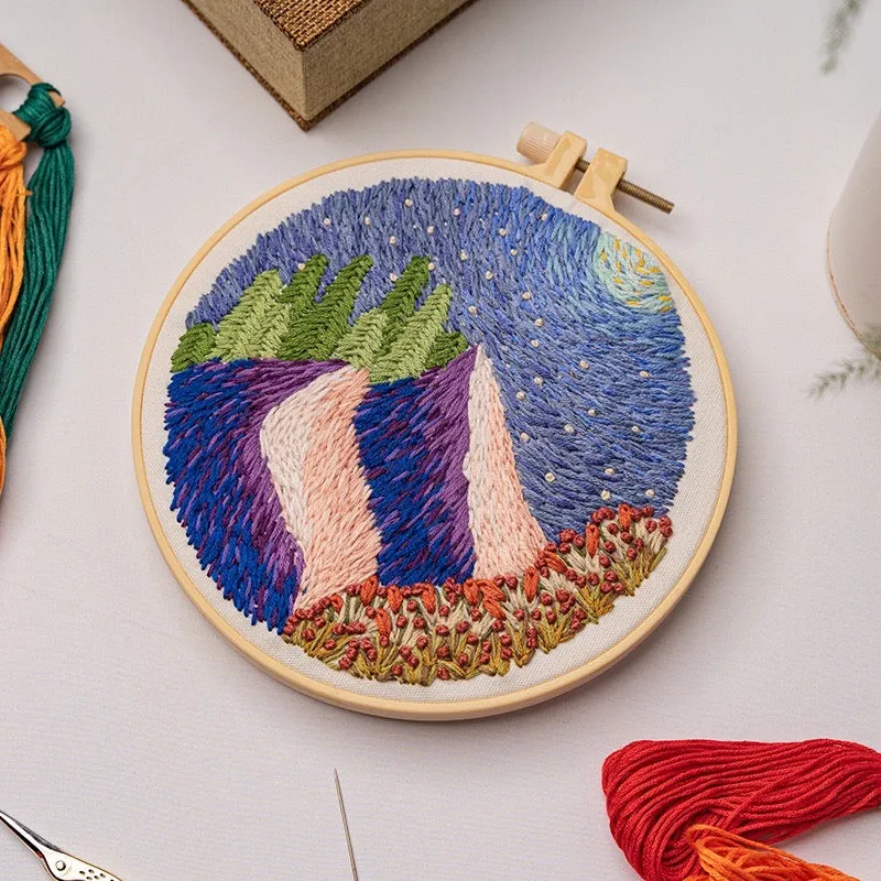 Beginners Thread Painting Landscape Hand Embroidery DIY Kit 20cm