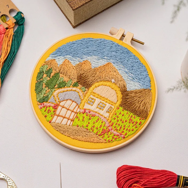 Beginners Thread Painting Landscape Hand Embroidery DIY Kit 20cm