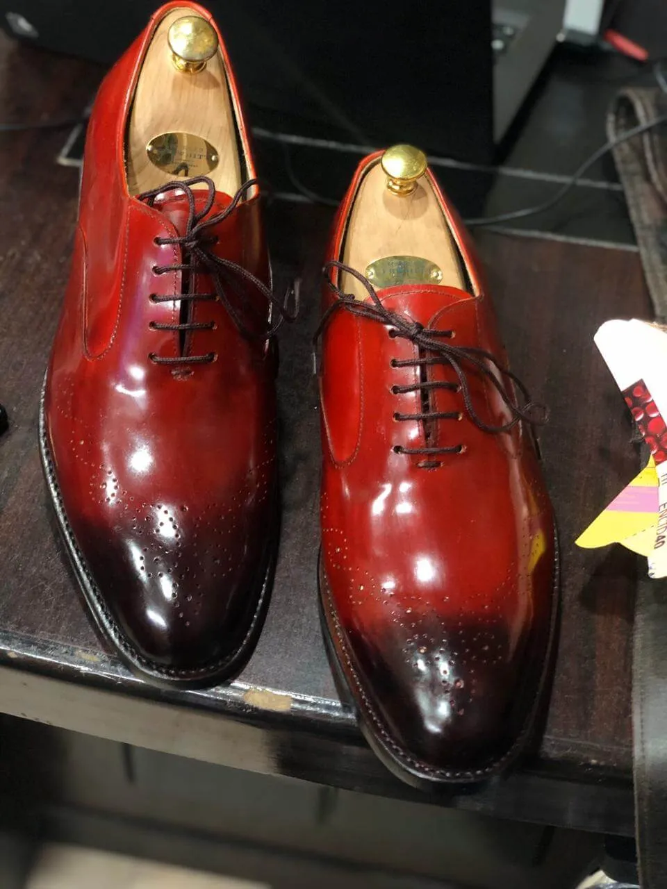 Bespoke Burgundy Black Leather Lace Up Shoe for Men