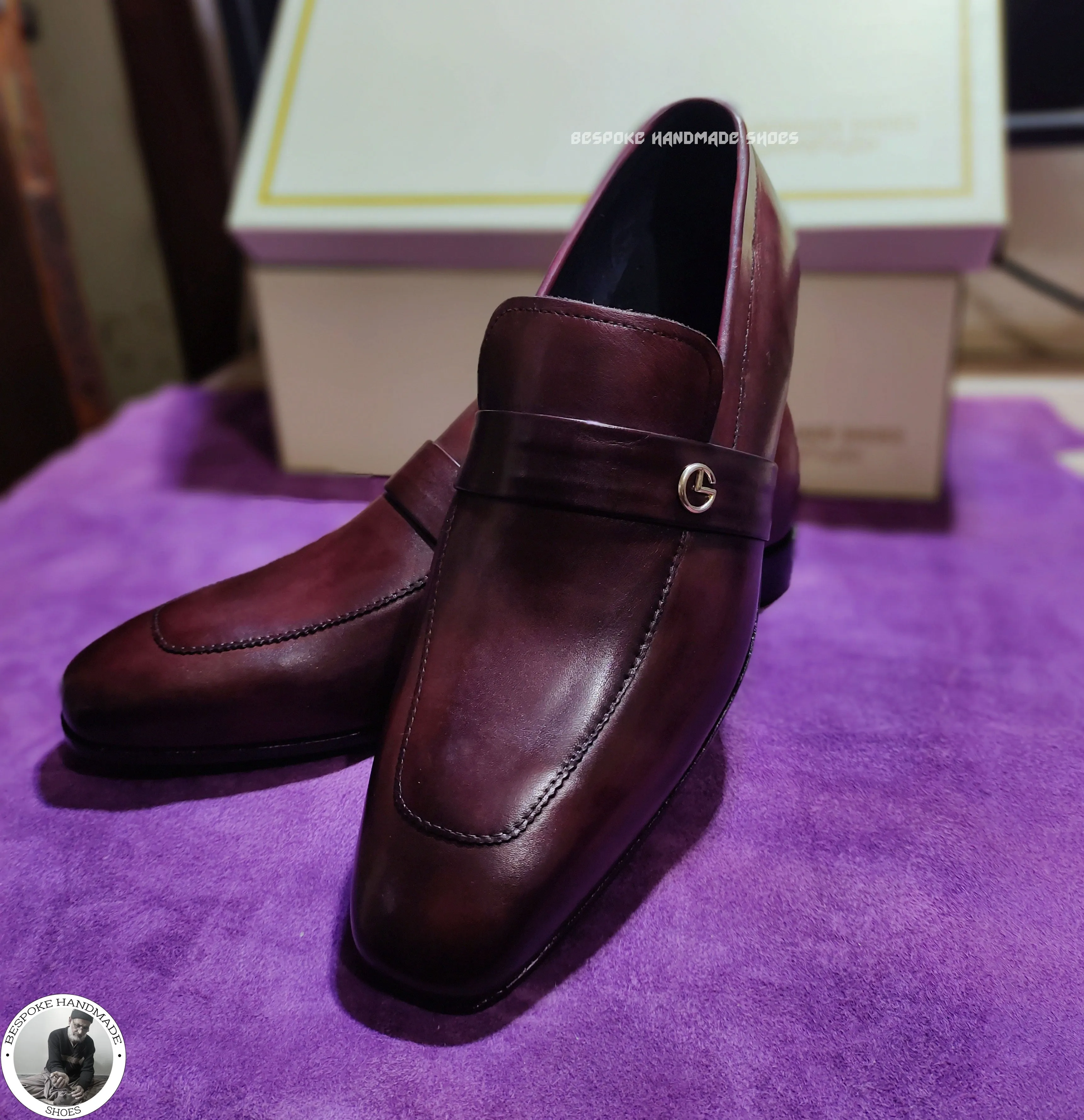 Bespoke Pure Handmade Brown Leather Loafer Mocassion Slip on Dress / Formal Shoes For Men's