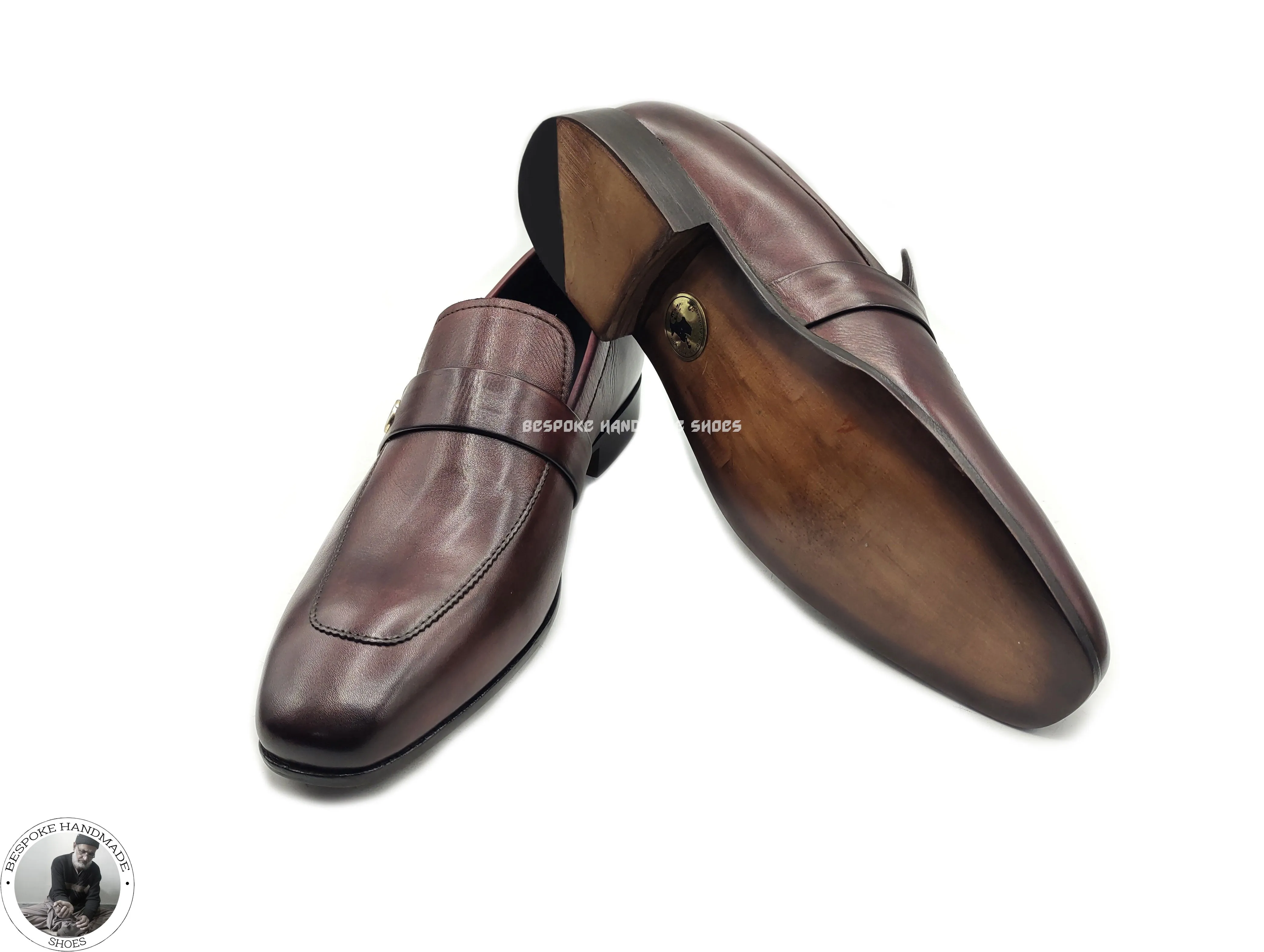 Bespoke Pure Handmade Brown Leather Loafer Mocassion Slip on Dress / Formal Shoes For Men's