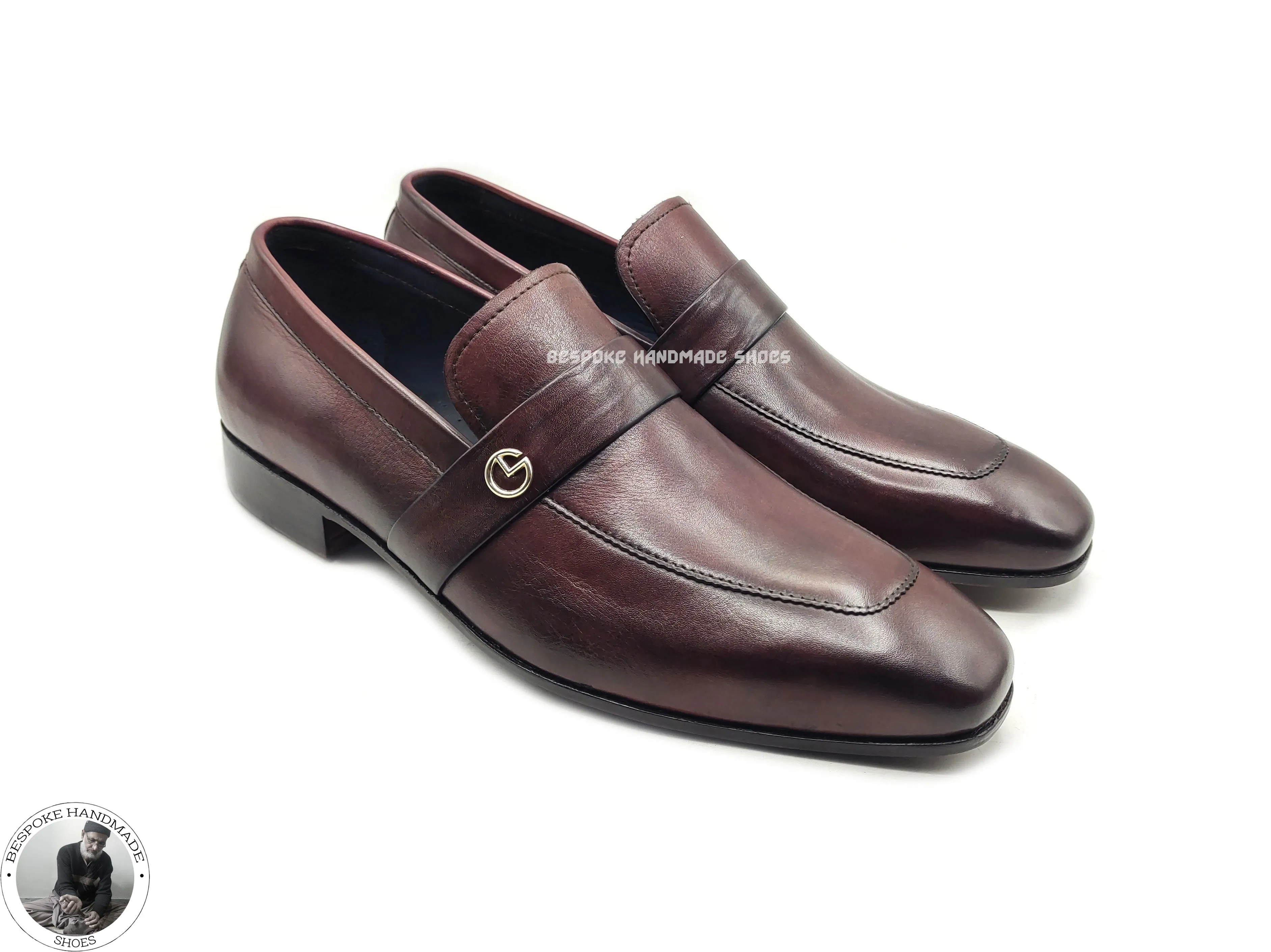 Bespoke Pure Handmade Brown Leather Loafer Mocassion Slip on Dress / Formal Shoes For Men's