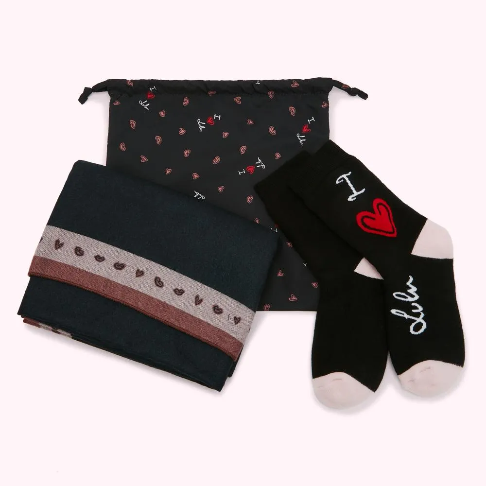 BLACK I LOVE LULU COSY TRAVEL SET