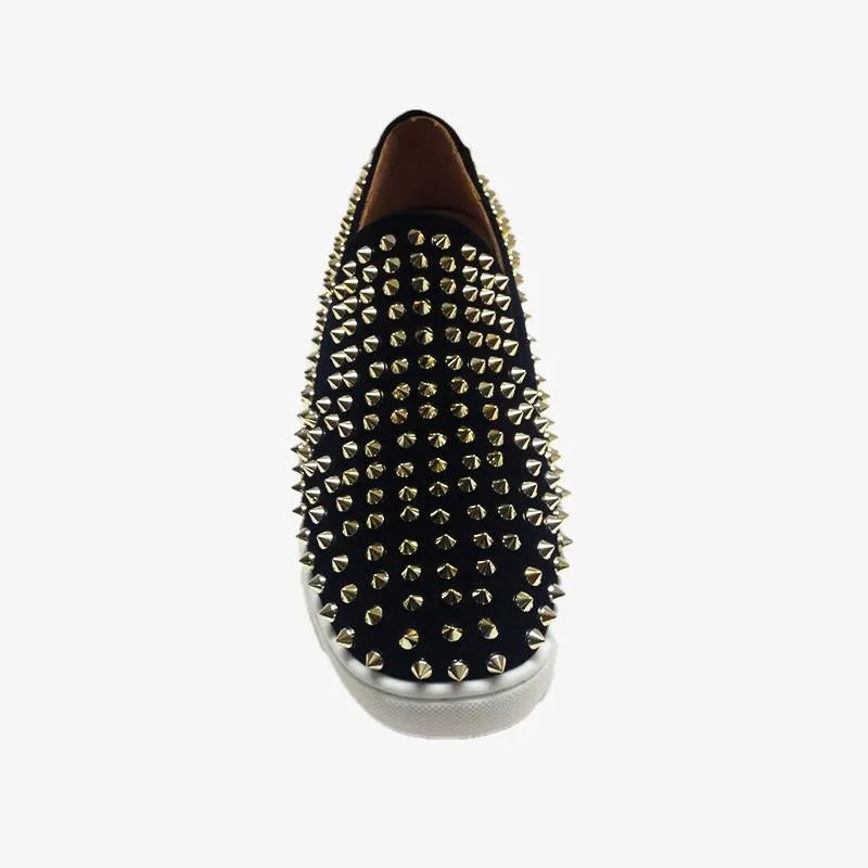 Black Suede Rivets Slip-on Sneakers