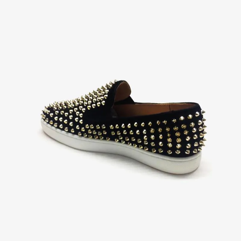 Black Suede Rivets Slip-on Sneakers