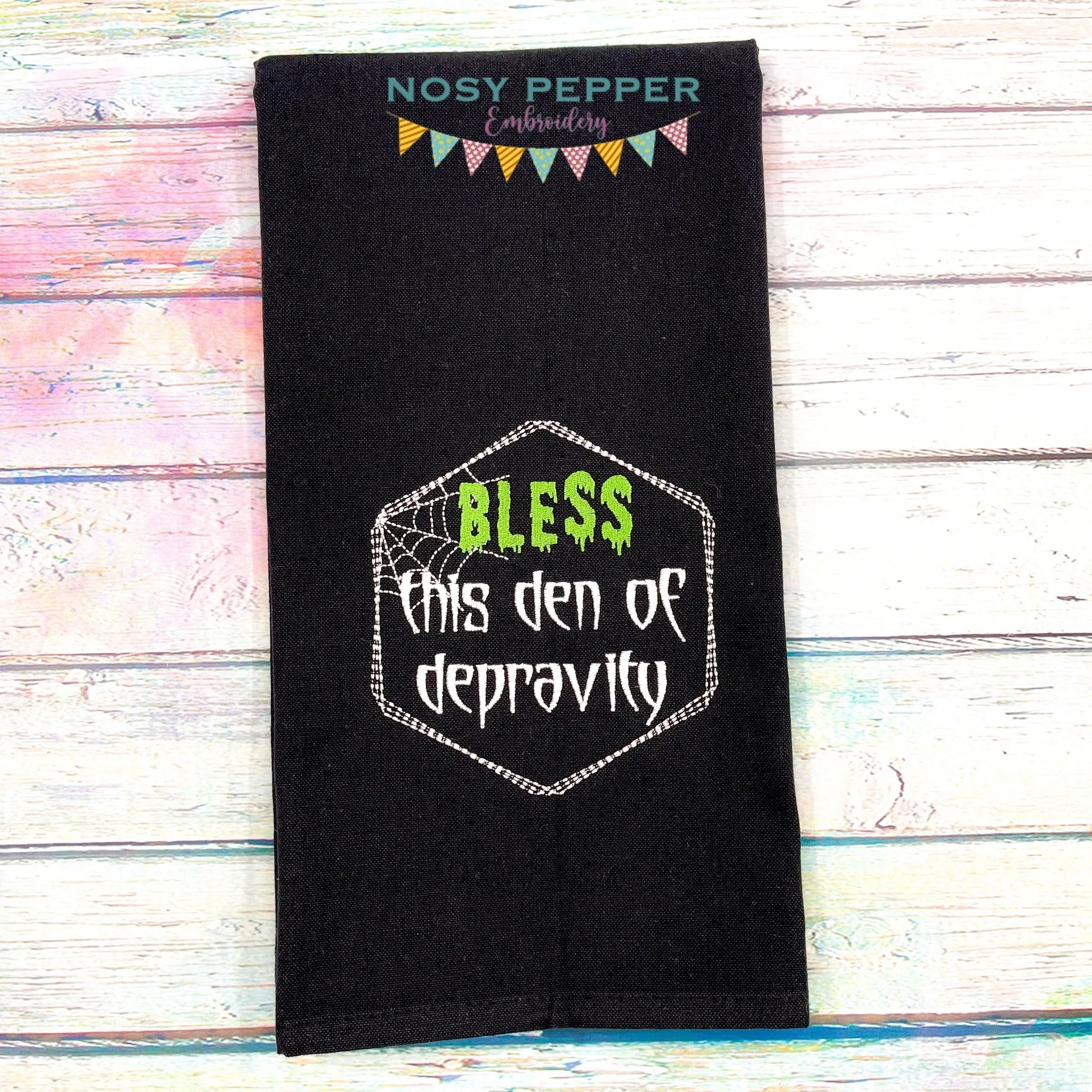 Bless This Den Of Depravity machine embroidery design (4 sizes included) DIGITAL DOWNLOAD