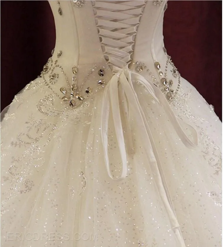 Bling Brides Crystal Wedding Dress Ball Dress With Sweetheart neck and Lace up Back