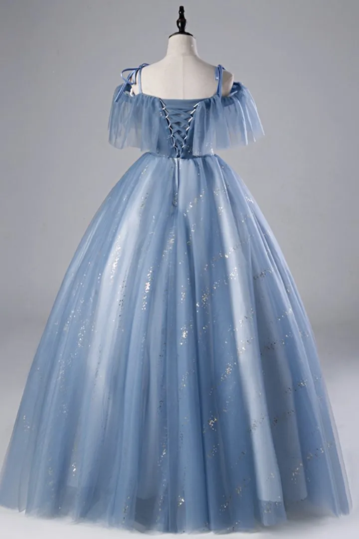 Blue tulle lace long ball gown dress formal dress M2131