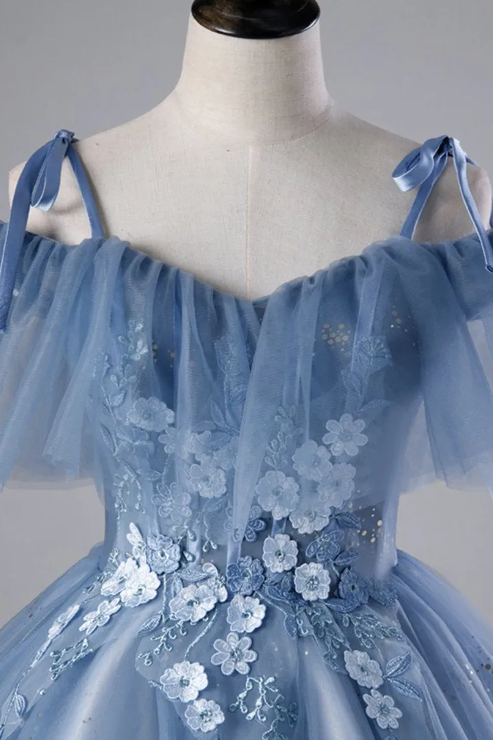 Blue tulle lace long ball gown dress formal dress M2131