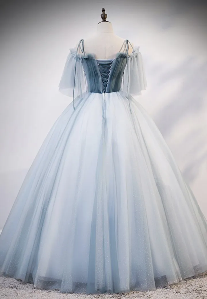 Blue tulle long ball gown dress A line evening dress M620