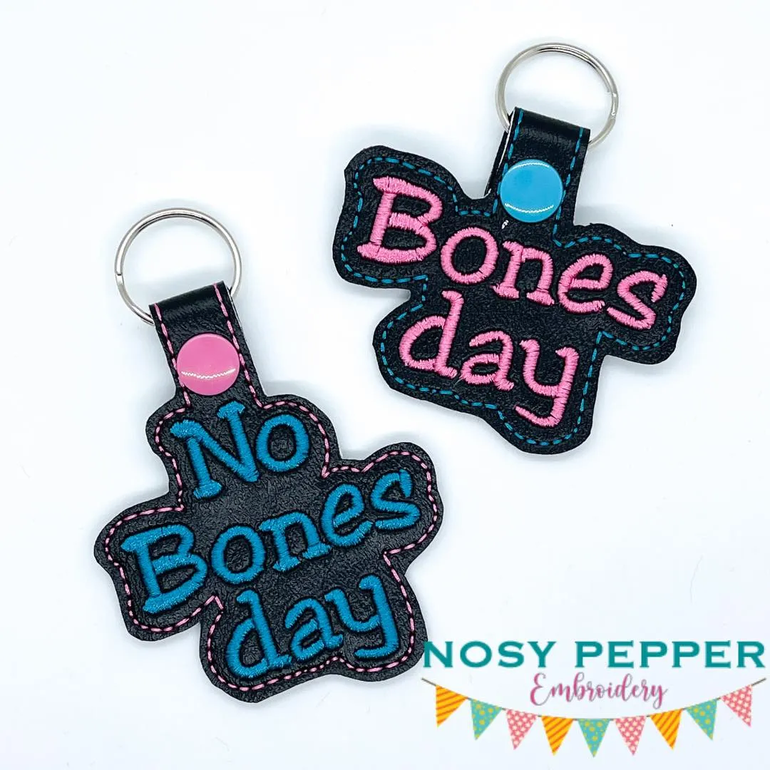 Bones day/No Bones day snap tab (includes 2 designs and single and multi files) machine embroidery design DIGITAL DOWNLOAD