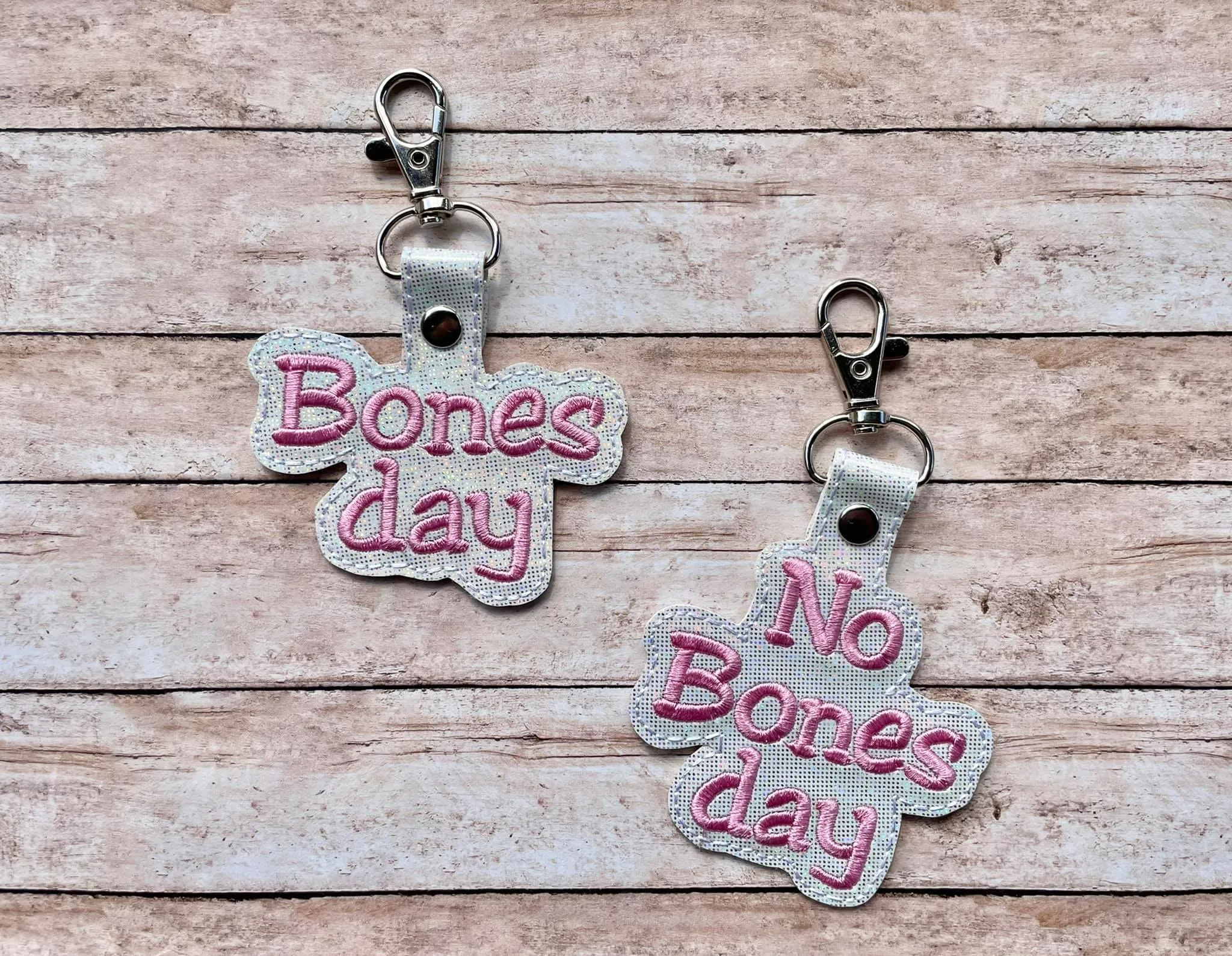 Bones day/No Bones day snap tab (includes 2 designs and single and multi files) machine embroidery design DIGITAL DOWNLOAD