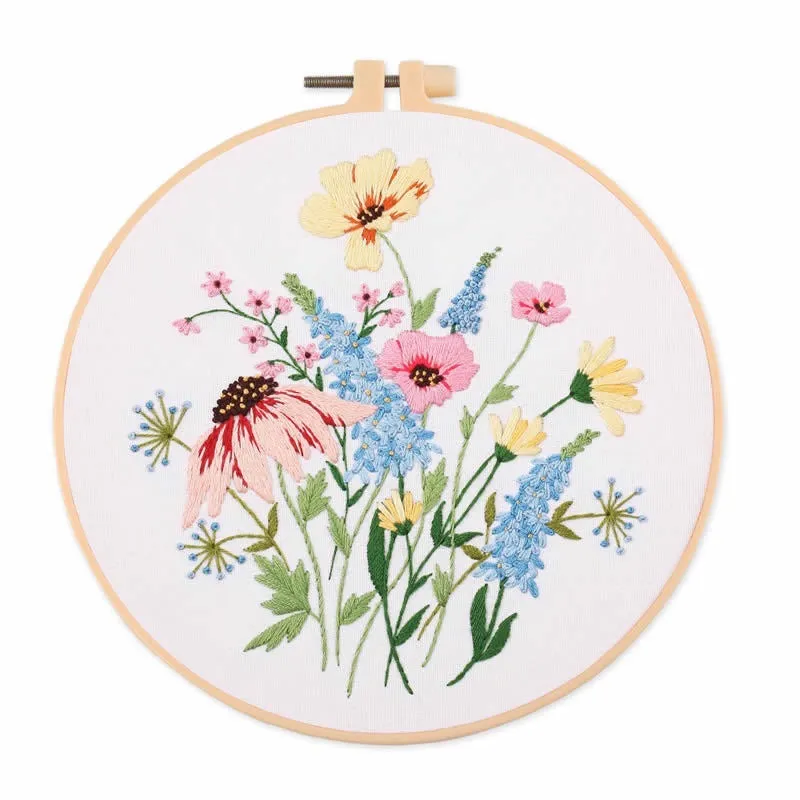 Botanical Flower Bouquet Hand Embroidery Kit 20cm