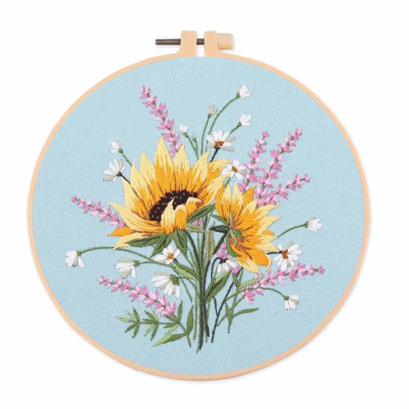 Botanical Flower Bouquet Hand Embroidery Kit 20cm