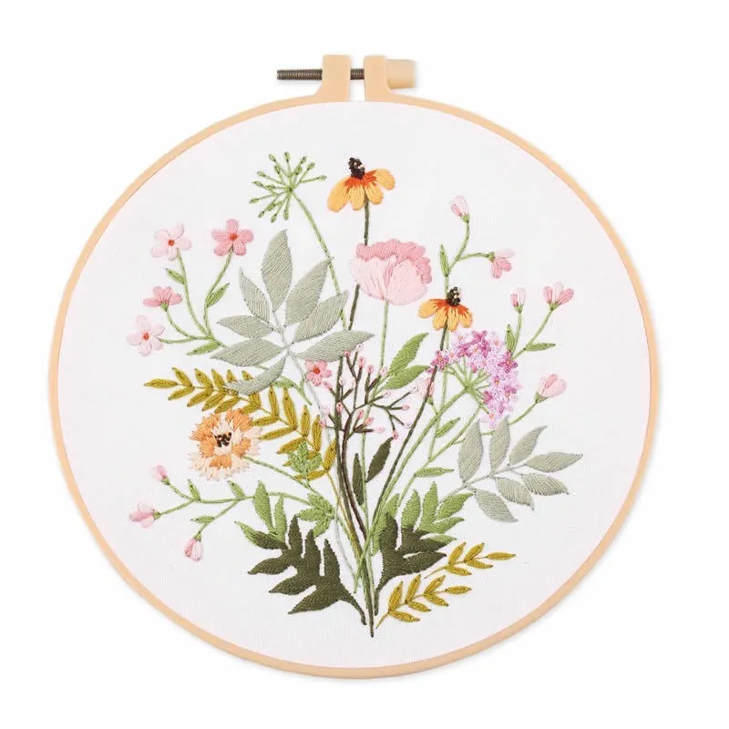 Botanical Flower Bouquet Hand Embroidery Kit 20cm