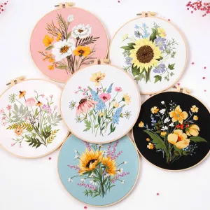 Botanical Flower Bouquet Hand Embroidery Kit 20cm