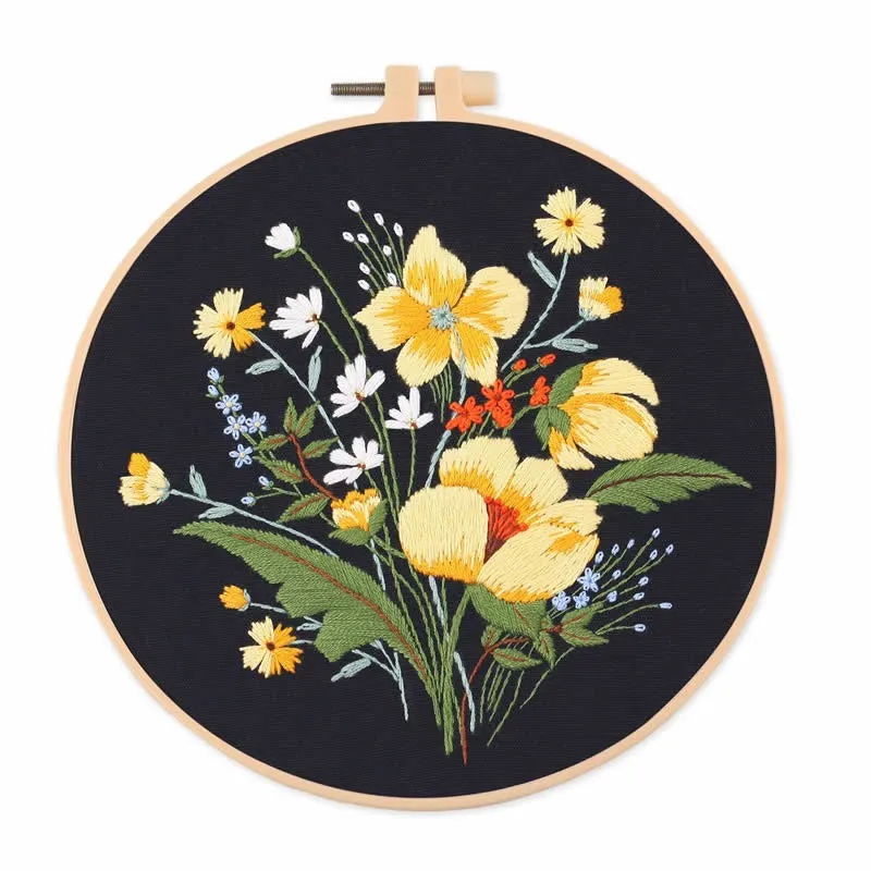 Botanical Flower Bouquet Hand Embroidery Kit 20cm