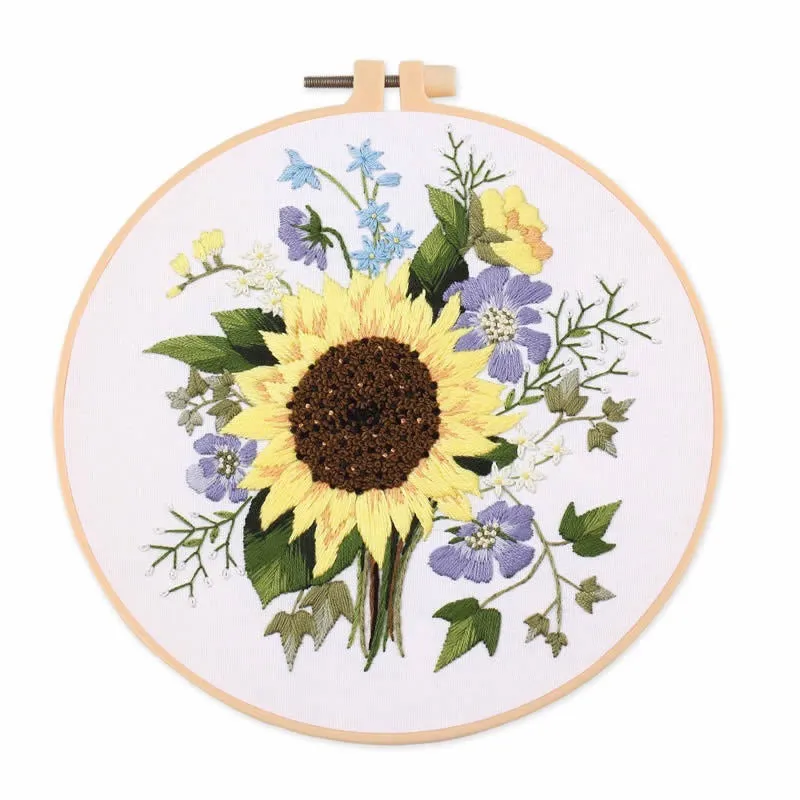 Botanical Flower Bouquet Hand Embroidery Kit 20cm