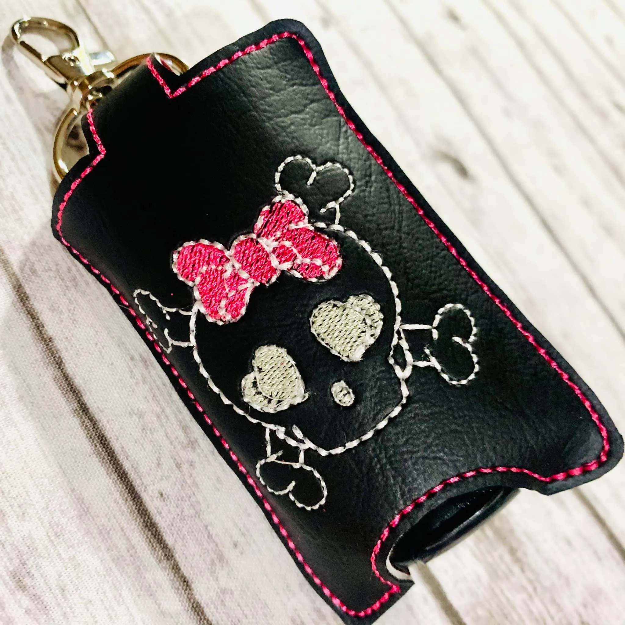 Bow Skull ITH Sanitizer Case machine embroidery design DIGITAL DOWNLOAD