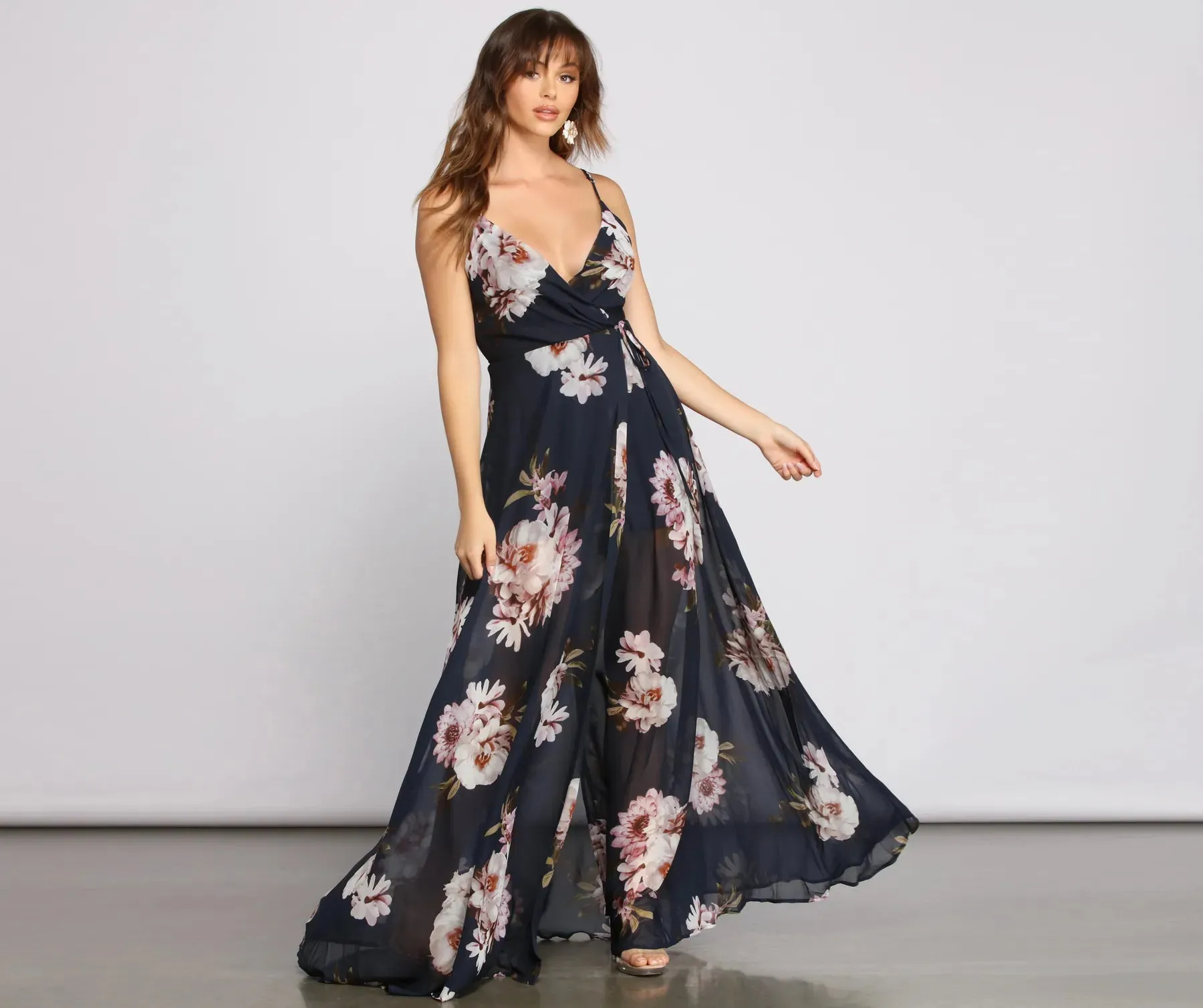 Breanne Printed Floral Chiffon A-Line Dress