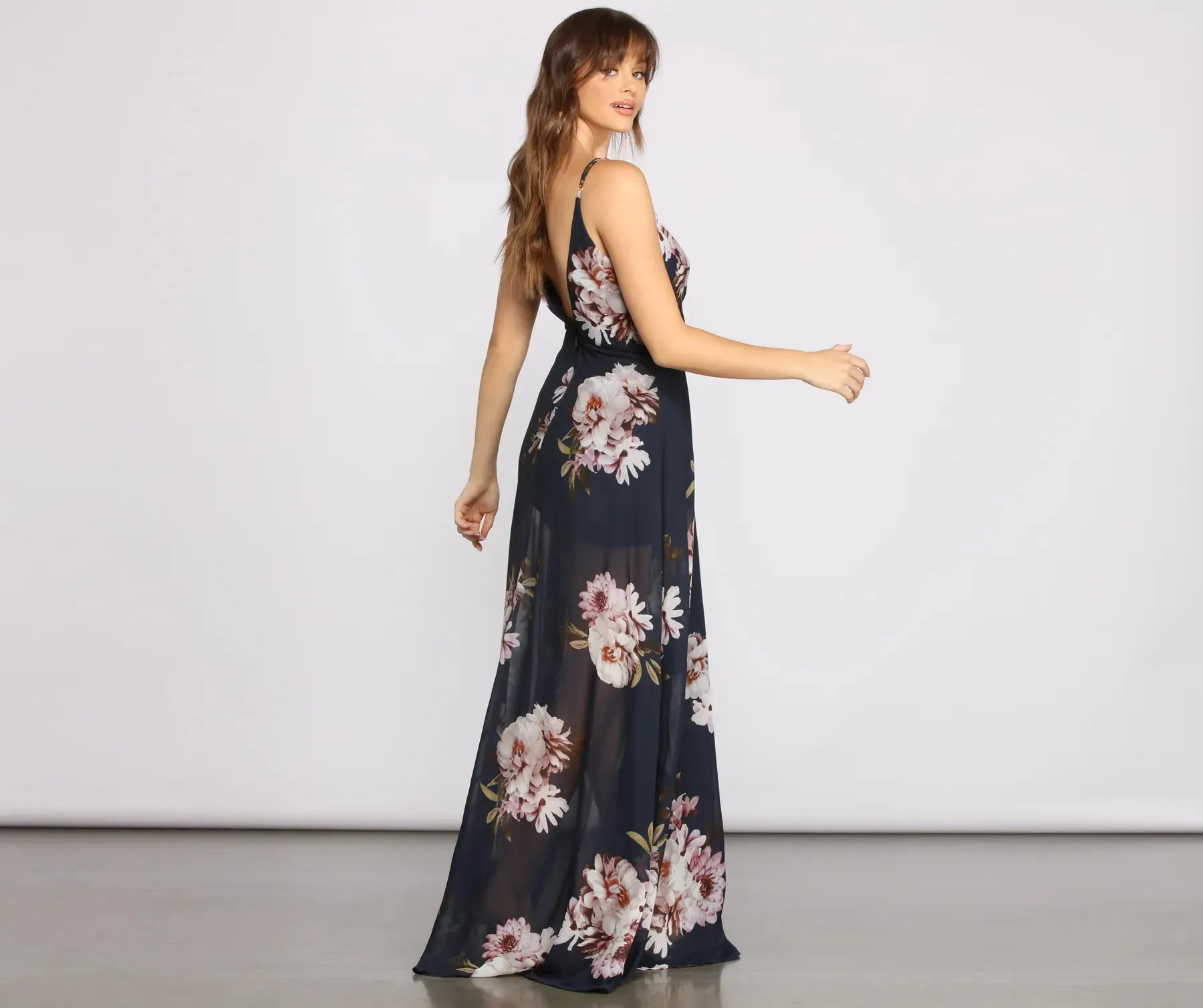 Breanne Printed Floral Chiffon A-Line Dress