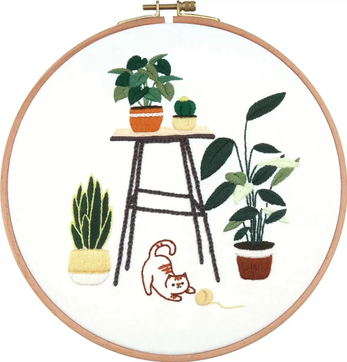 Cat & Plants DIY Hand Embroidery Kit 20cm