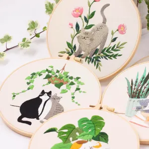 Cat on Flowers  Hand Embroidery DIY Kit 20cm