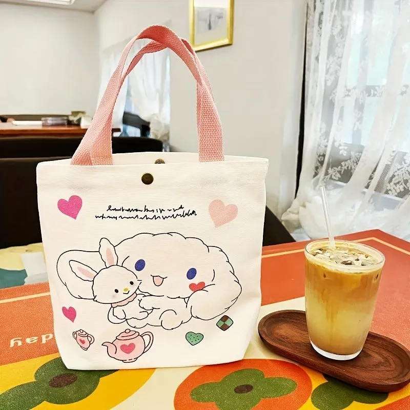 Charming Sanrio Character Canvas Tote Bag, Durable Cute Melody Kulomi Pachacoo Print, Spacious Portable Storage for School & Travel