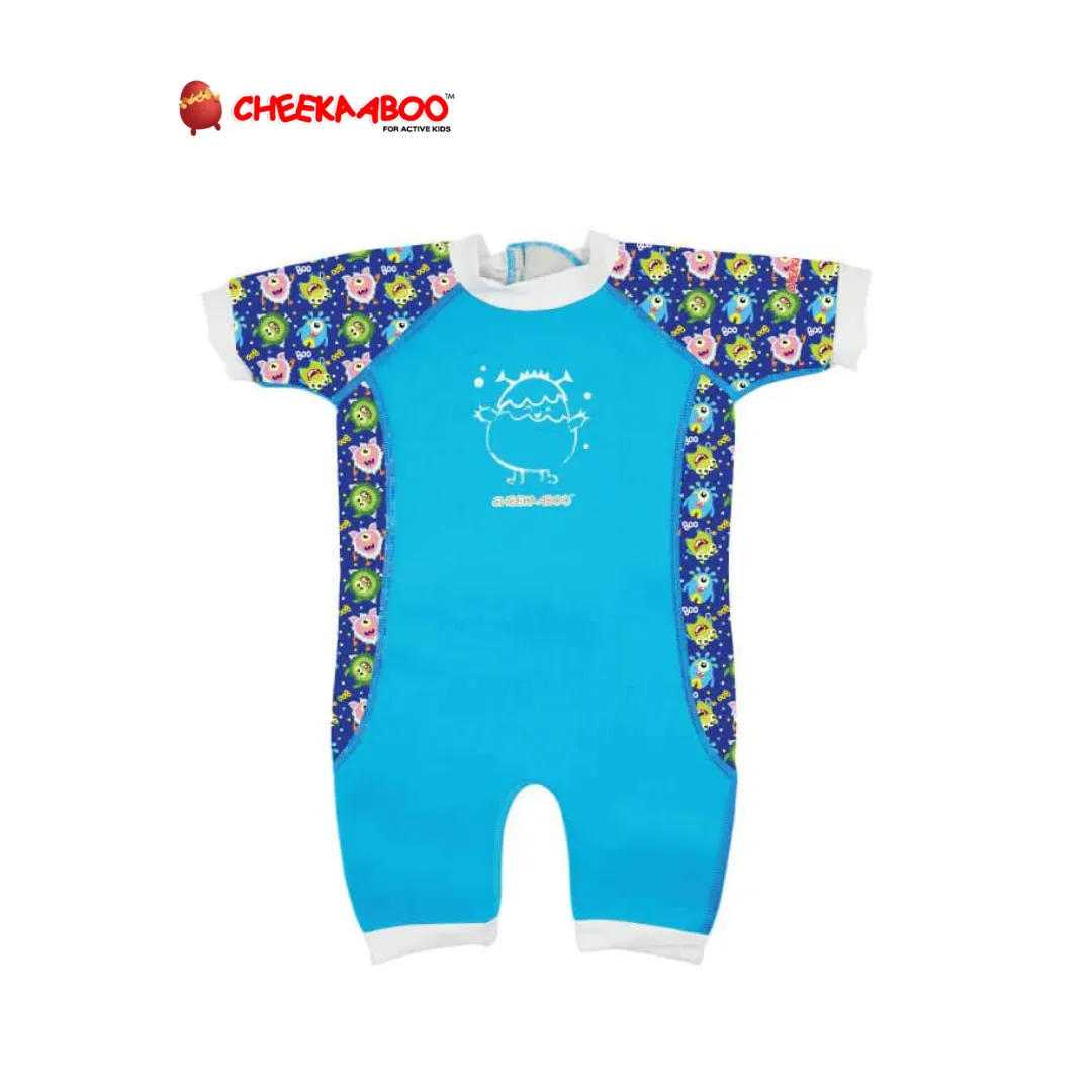 Cheekaaboo Warmiebabes Baby & Toddler Thermal Swimsuit UPF50  Blue Monster