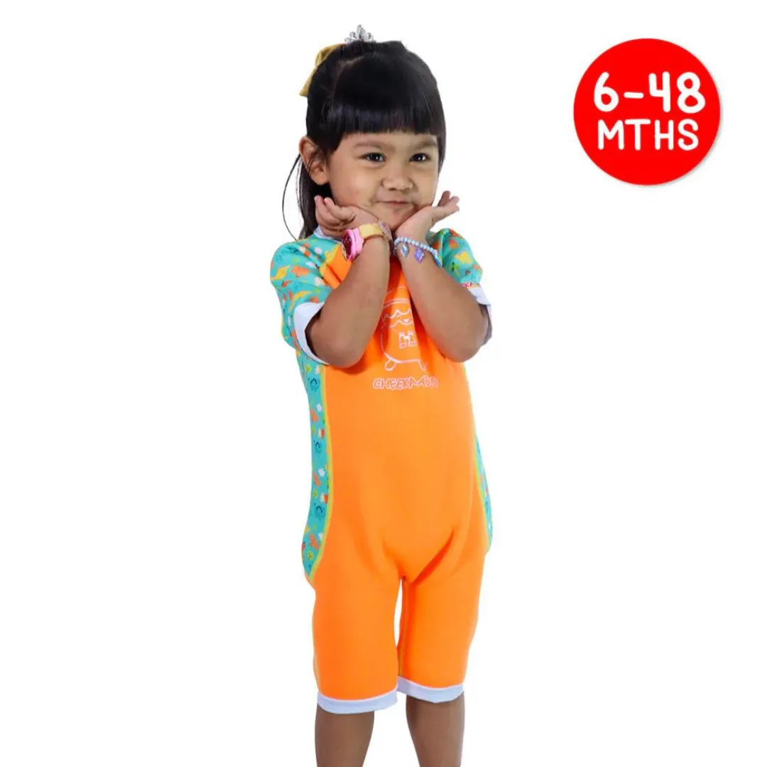 Cheekaaboo Warmiebabes Baby & Toddler Thermal Swimsuit UPF50  Orange Dino