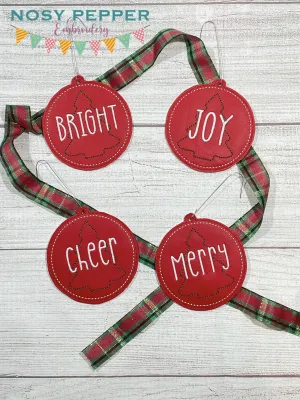 Cheer Christmas Ornament Set (4 designs) machine embroidery design DIGITAL DOWNLOAD