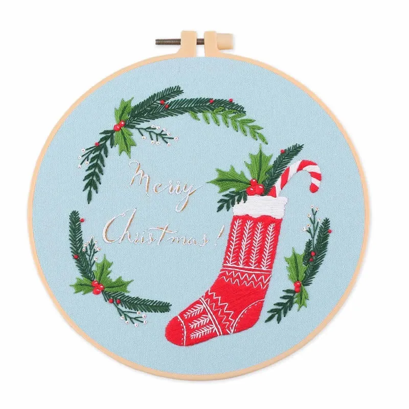 Christmas Wreath DIY Hand Embroidery Kit 20cm