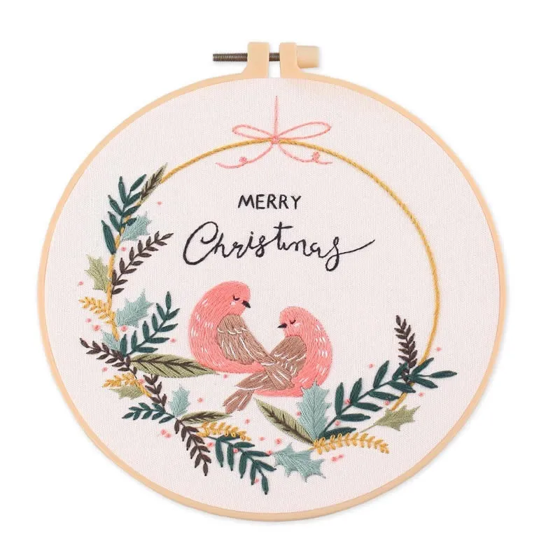 Christmas Wreath DIY Hand Embroidery Kit 20cm