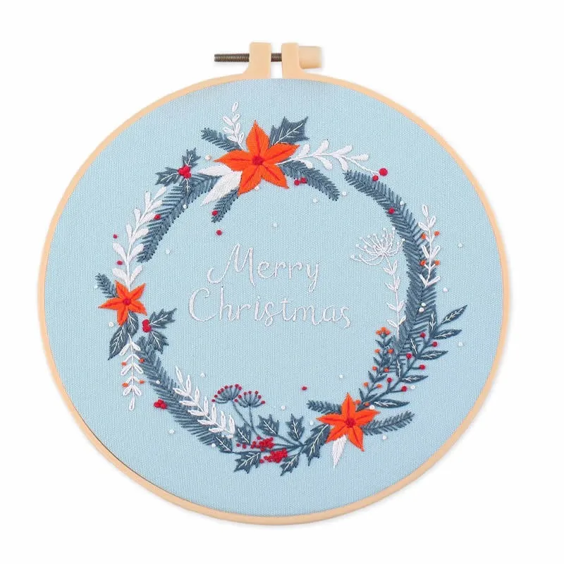 Christmas Wreath DIY Hand Embroidery Kit 20cm