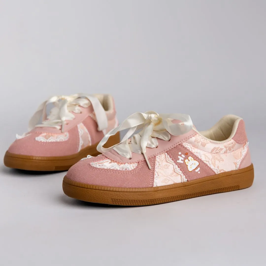 *CLEARANCE* Pretty Pink Bunny Laced Casual Sneakers - Women's