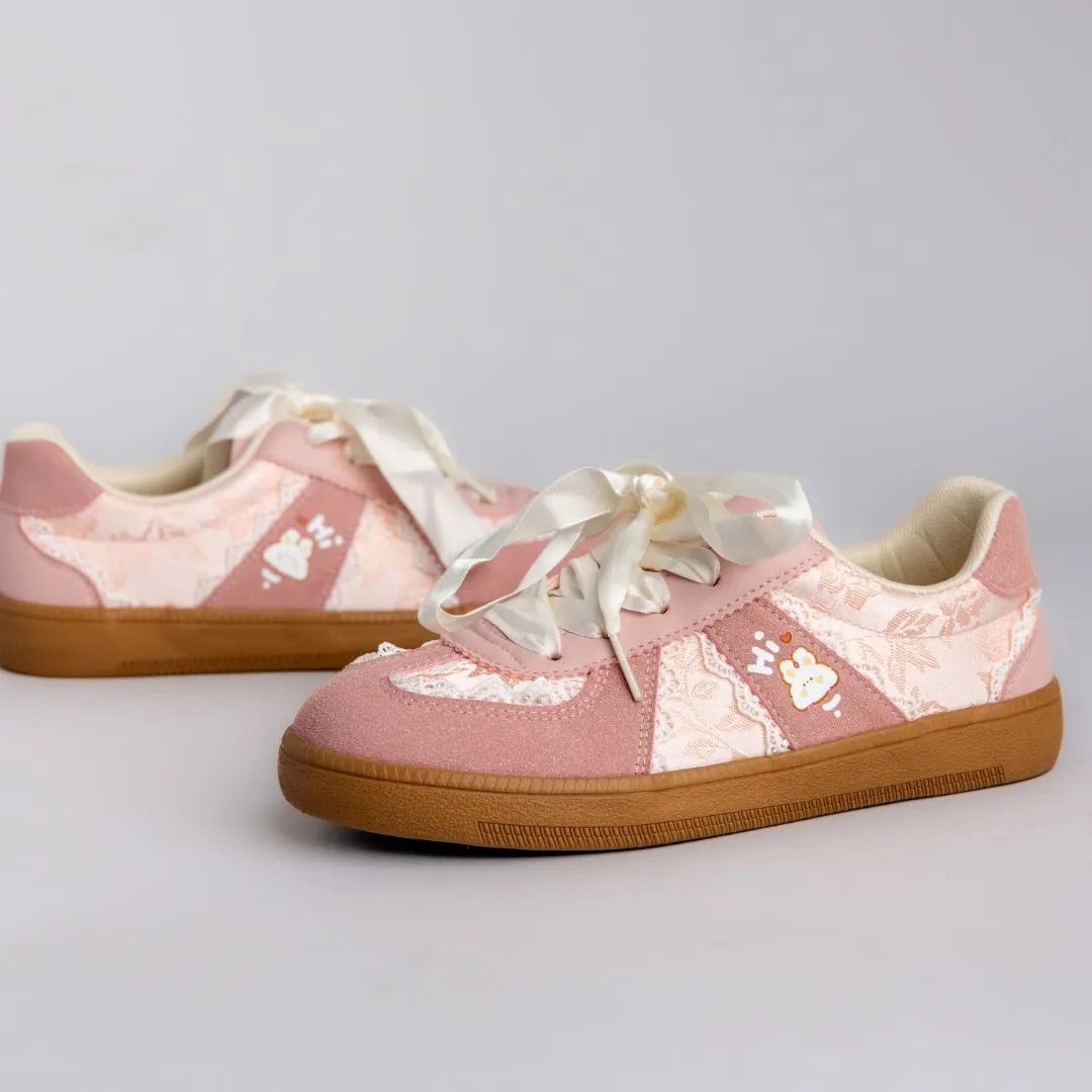 *CLEARANCE* Pretty Pink Bunny Laced Casual Sneakers - Women's