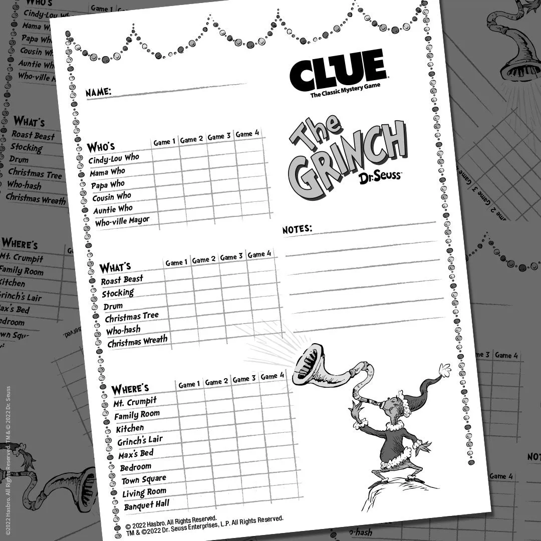 CLUE: How the Grinch Stole Christmas | Solve the Mystery in this Collectible Clue Game Based on Classic Dr. Seuss Book | Officially-Licensed Game