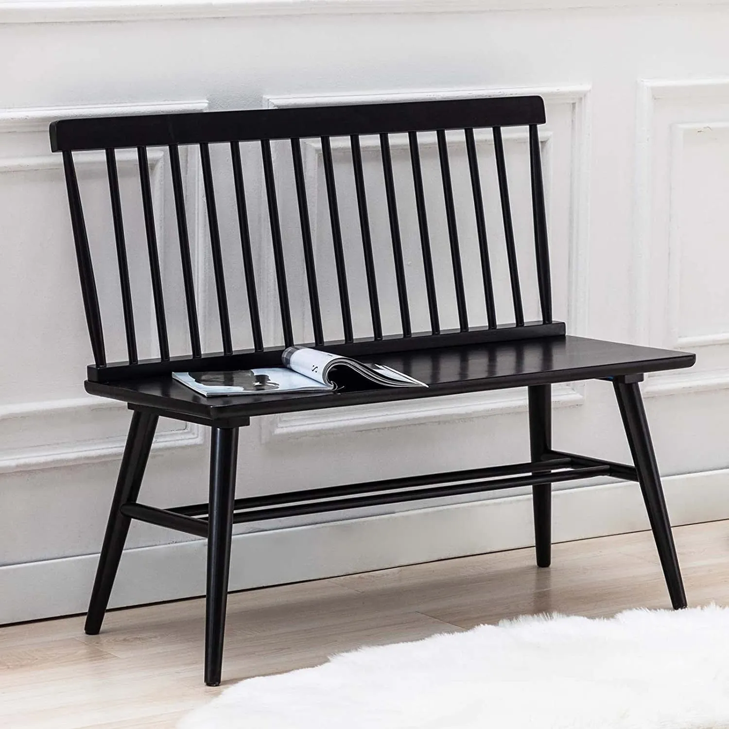 cozy Duhome Entryway Bench, Black Dining Bench with Spindle Back Farmhouse Bench Wood Bench Windsor Bench for Foyer Porch Living Room