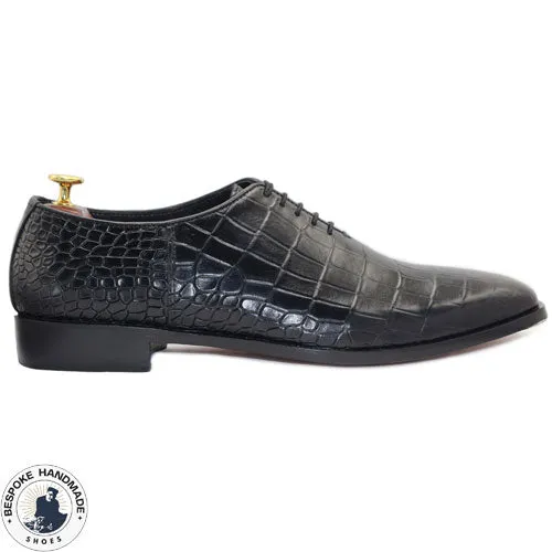 Custom Made Men's Black Alligator Print Leather Oxford Toe Cap Brogue Formal ,Dress Shoes For Men's