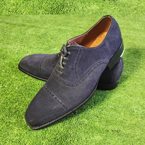 Custom-Made Shoes Handmade Bespoke Shoes Premium Quality Gray Suede Toe Cap Lace Up Oxford Mens Wedding Shoes Mens Dress Shoes