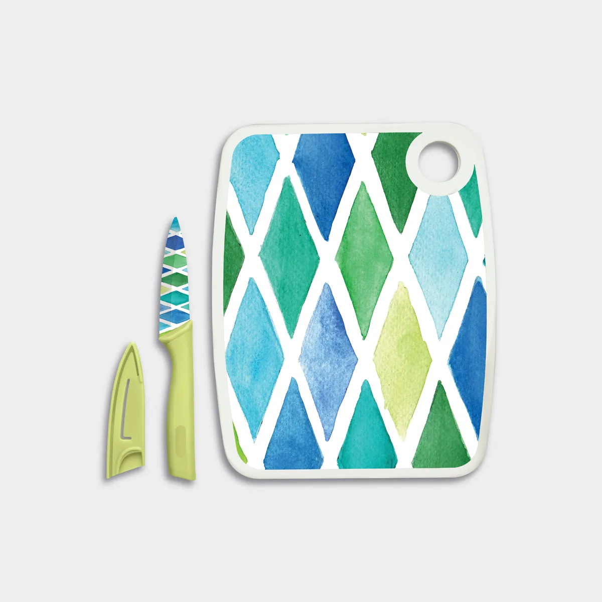 Cutting Board with Coordinating Ceramic Knife (3 Piece Set)