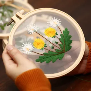 Dandelions on Organza DIY Hand Embroidery Kit 15cm