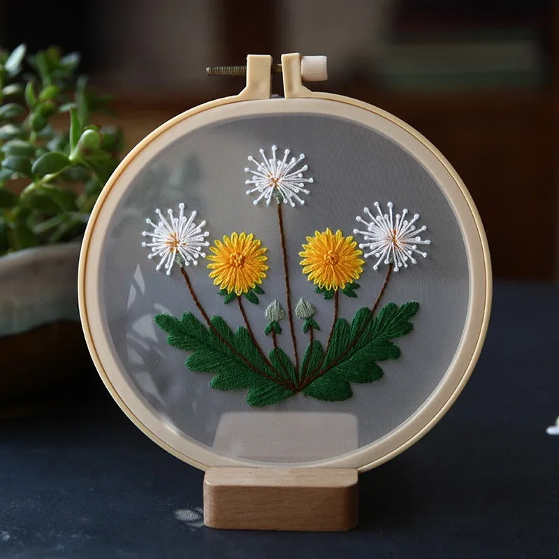 Dandelions on Organza DIY Hand Embroidery Kit 15cm