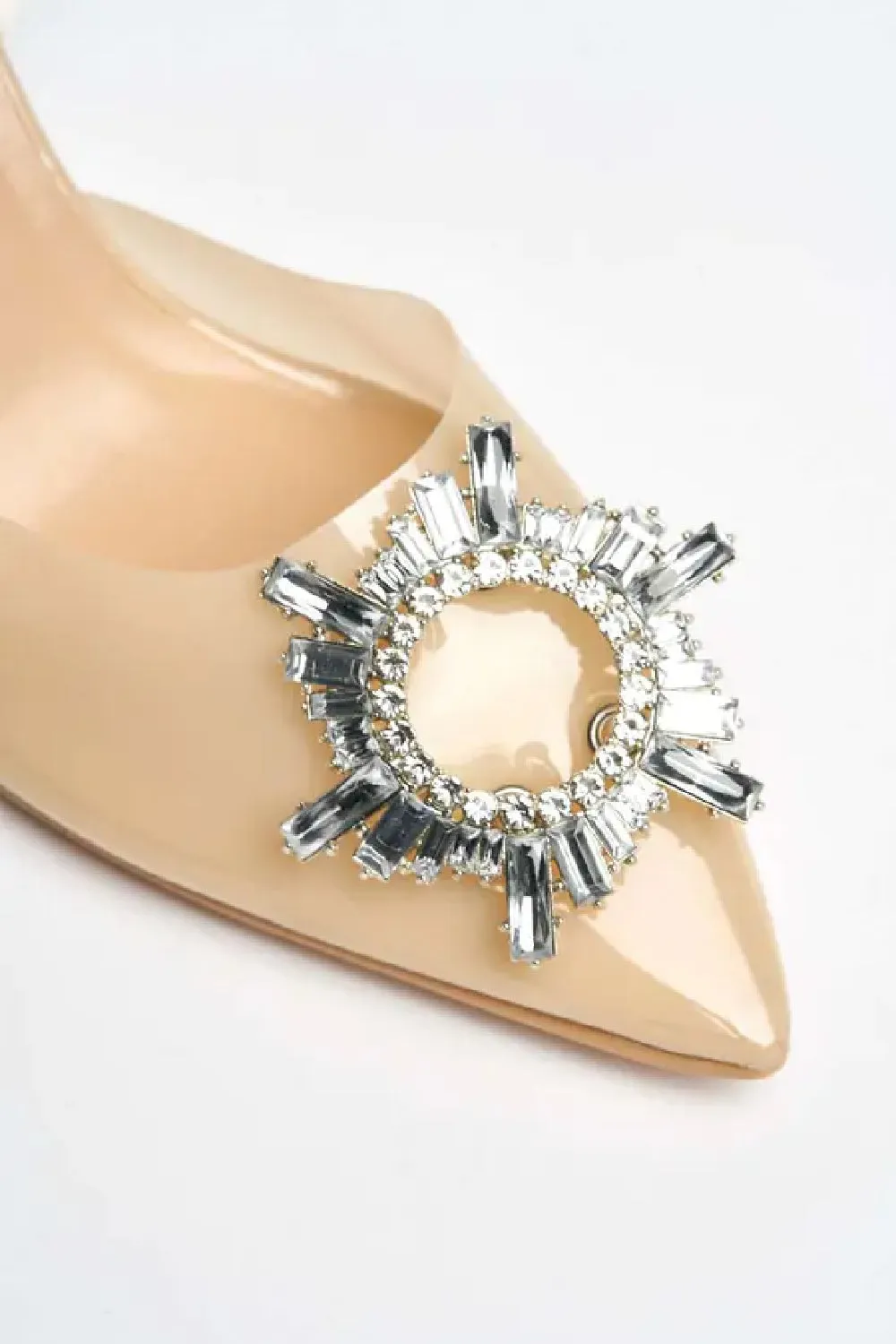 Diamante Brooch Slingback Perspex Court Shoes In Nude