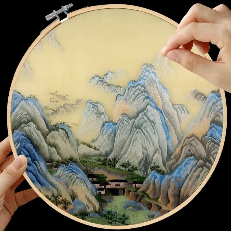 DIY Silk Embroidery kit Chinese Mountains 20cm