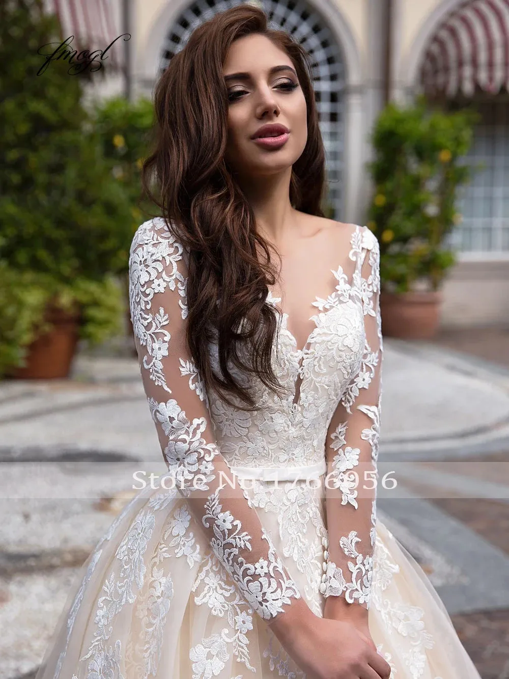 Fmogl Elegant Illusion Long Sleeve Vintage Wedding Dresses 2022 Luxury Scoop Neck Appliques Court Train A Line Bridal Gowns