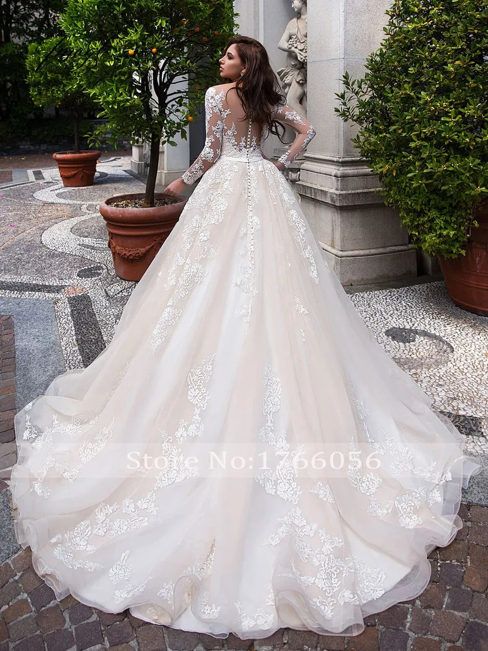 Fmogl Elegant Illusion Long Sleeve Vintage Wedding Dresses 2022 Luxury Scoop Neck Appliques Court Train A Line Bridal Gowns