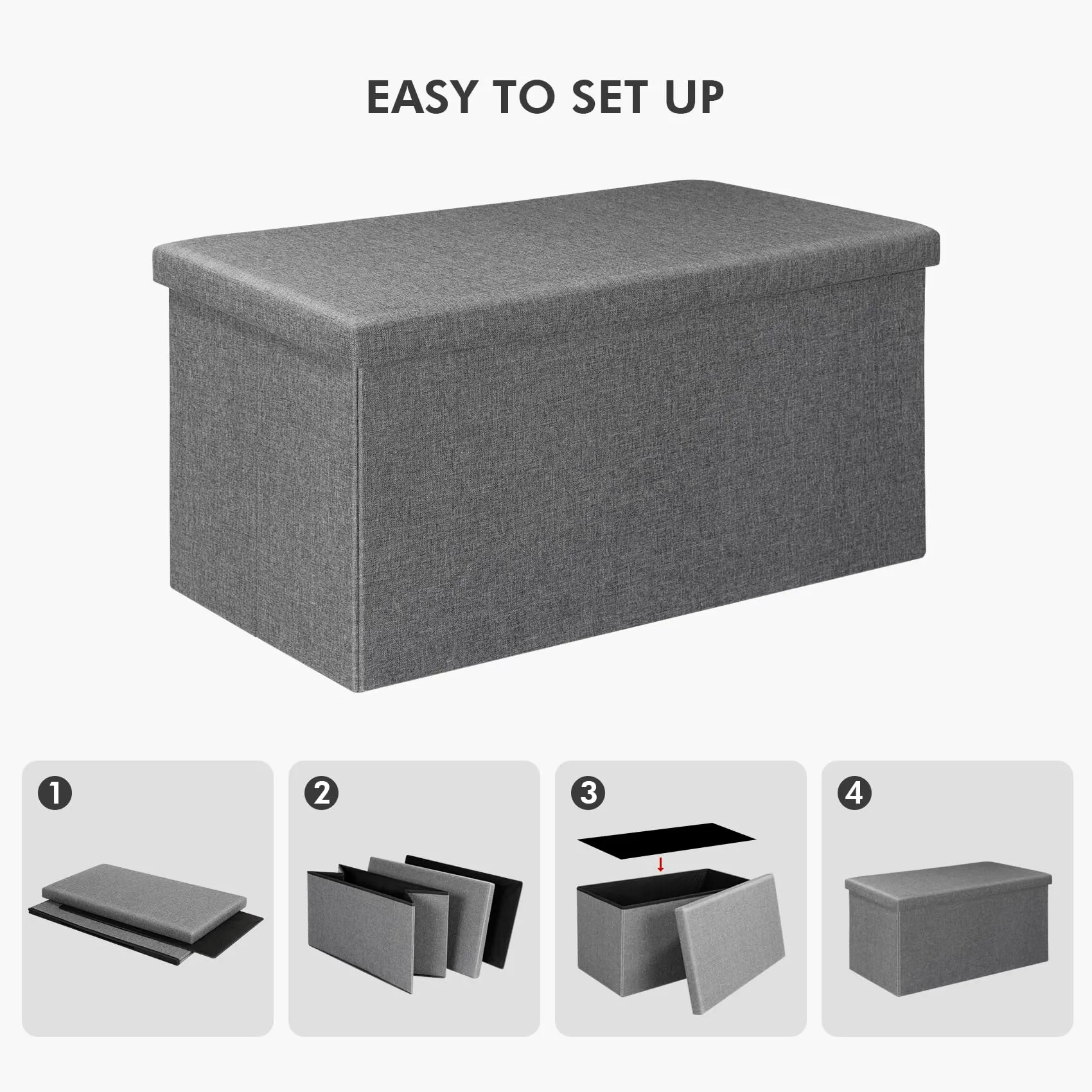 Generate 30 inches Folding Storage Ottoman Bench with Lid Tray,Coffee Table,Foot Rest, Ottoman Cube Chair Stool Storage Toy Chest for Living Room,Bedroom,Holds up to 550 lb (Grey), Large