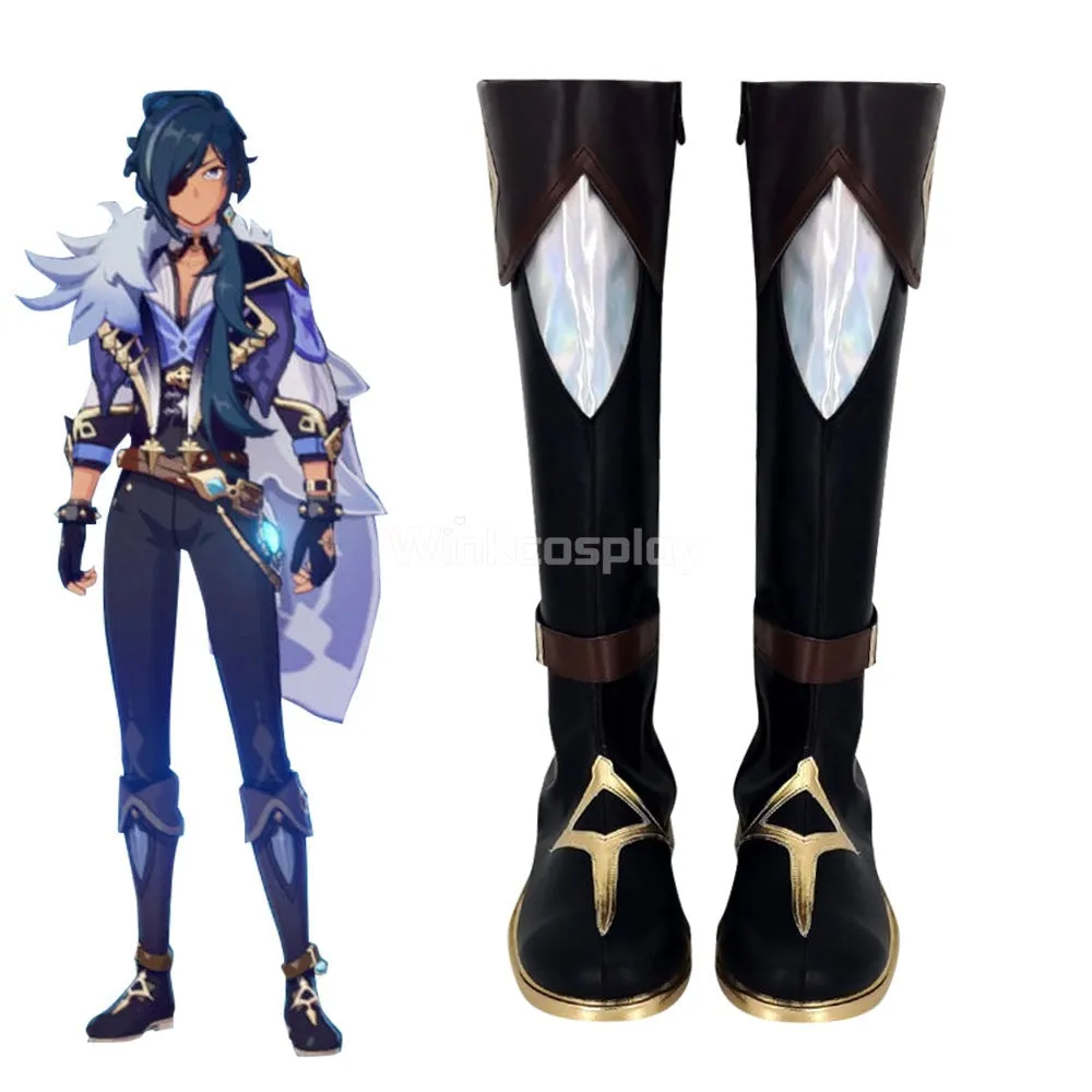 Genshin Impact Kaeya Black Shoes Cosplay Boots