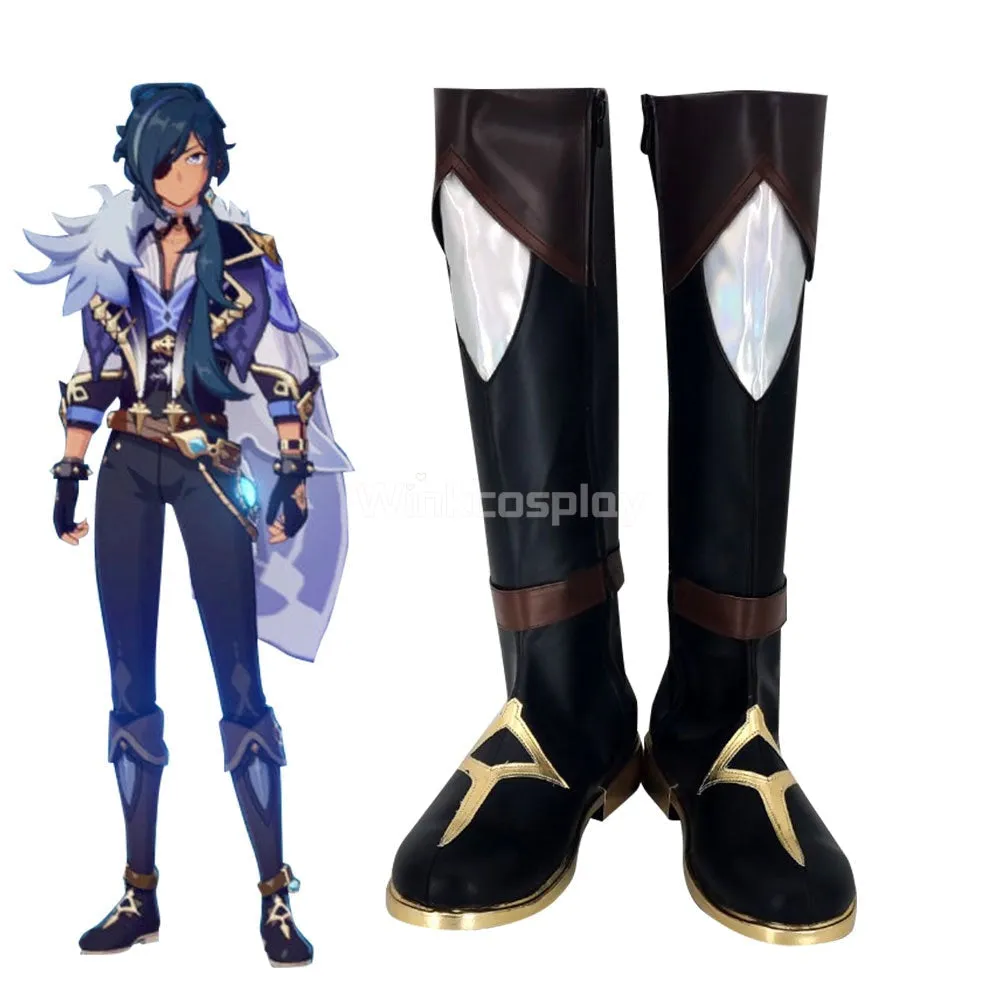 Genshin Impact Kaeya Black Shoes Cosplay Boots